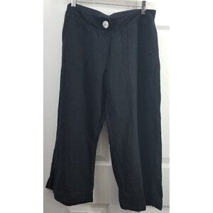 Spirit Linen Blend Navy Wide leg Cropped pants Sz Med.  Comfort Waist Split Hem